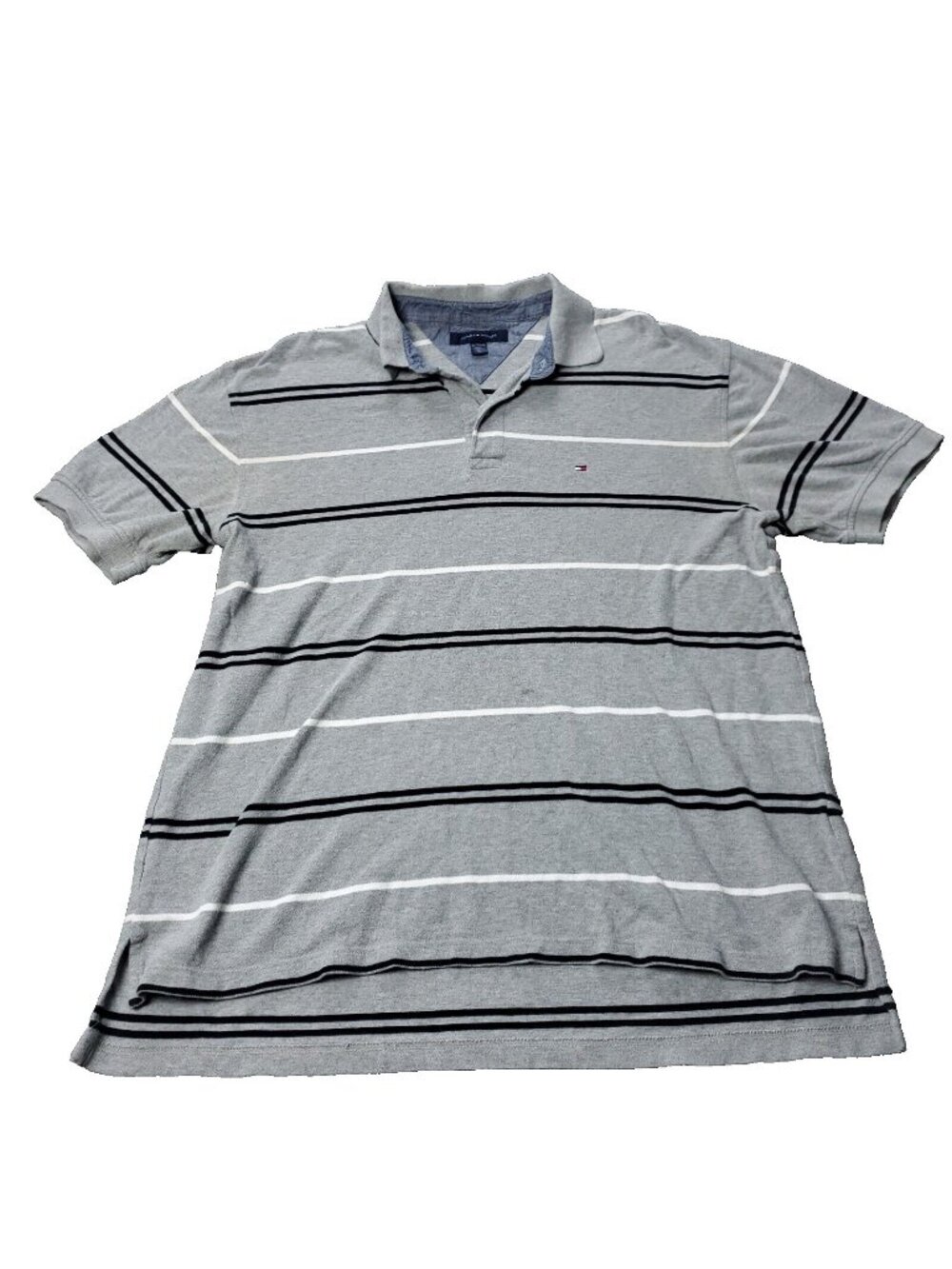 Tommy Hilfiger Shirt Mens XL Polo Striped Short Sleeve Gray Preppy Streetwear